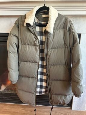 Women's Olive Green Down-Filled Parka with Shipskin Collar